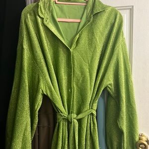 Fashion Nova green glittery button down dress